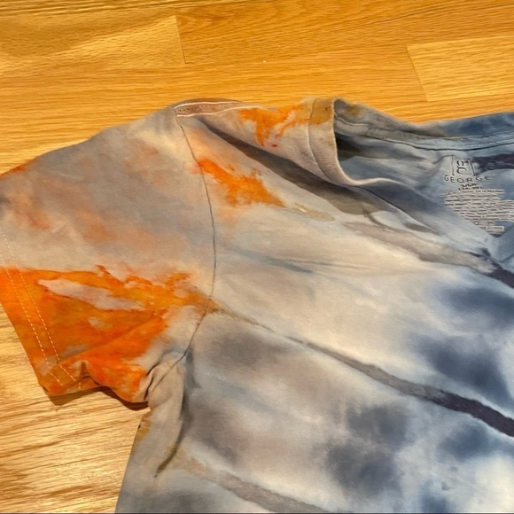 Tie Dye Tshirt Vneck Blue Gray Burnt Orange Diagonal Stars Unisex S - Picture 3 of 7